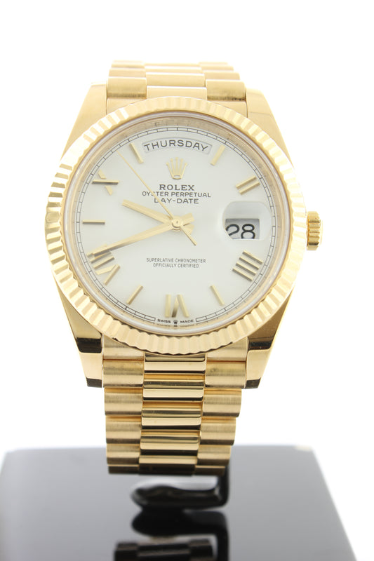 Rolex Day Date 40mm President Solid 18K Yellow Gold White Roman Dial 228238 - Arnik Jewellers
