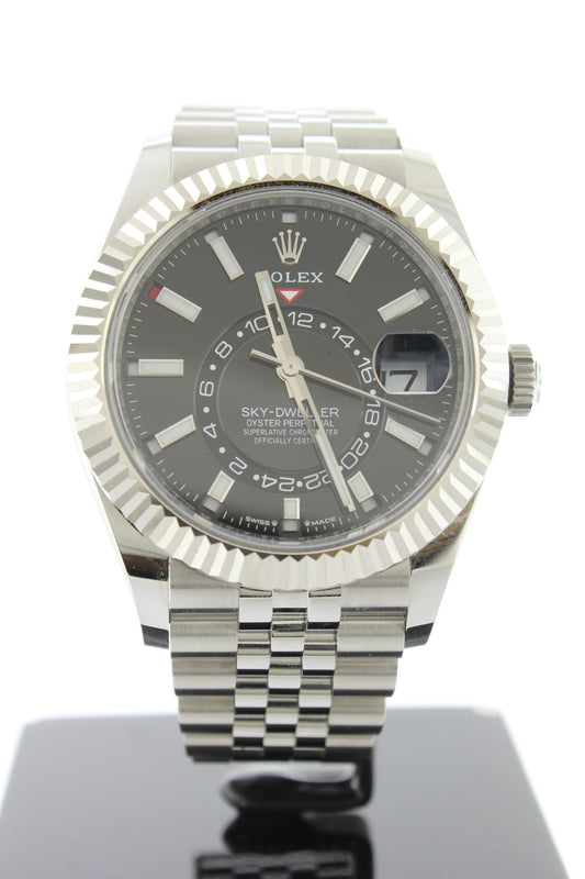 Rolex Sky Dweller Stainless Steel Jubilee 18K White Fluted 336934 42mm - Arnik Jewellers