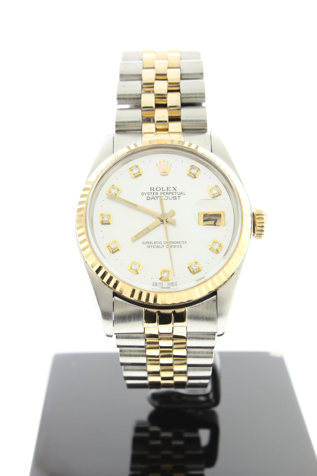 Rolex Datejust 18K Yellow Gold & Stainless Steel 36mm Mother of Pearl Diamond Dial 16013 - Arnik Jewellers