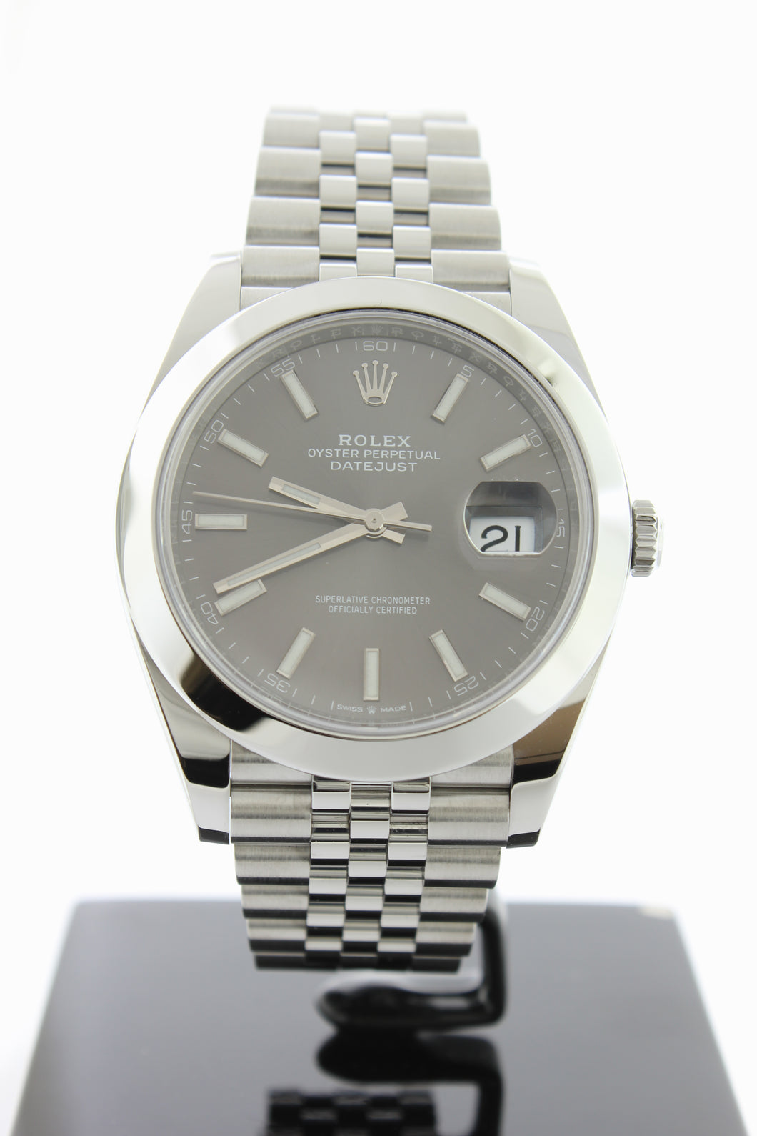 Rolex Datejust 41 Stainless Steel Dark Rhodium Dial Jubilee Smooth Bezel 126300 - Arnik Jewellers