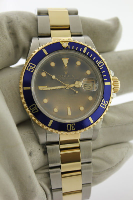 Rolex Submariner Date 16803 Two Tone 18K Yellow Gold & Steel Tropical Dial 40mm - Arnik Jewellers