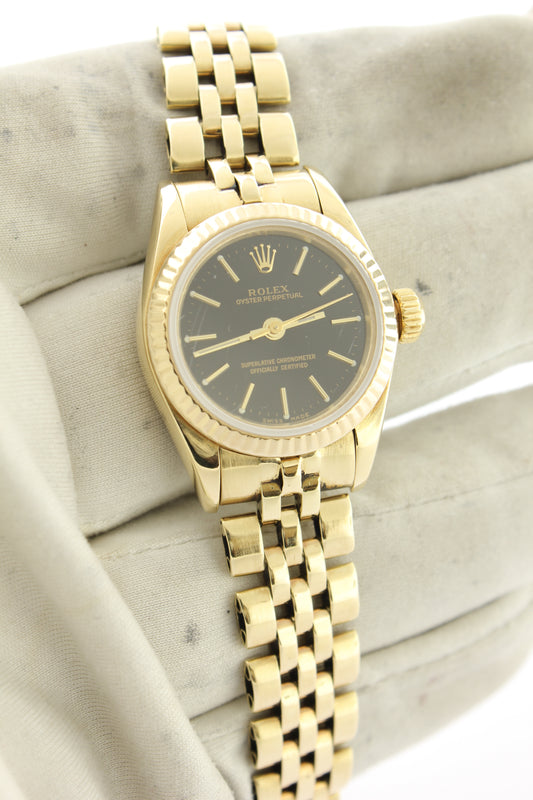 Rolex Ladies Oyster Perpetual Solid 14K Yellow Gold 67197 24mm - Arnik Jewellers