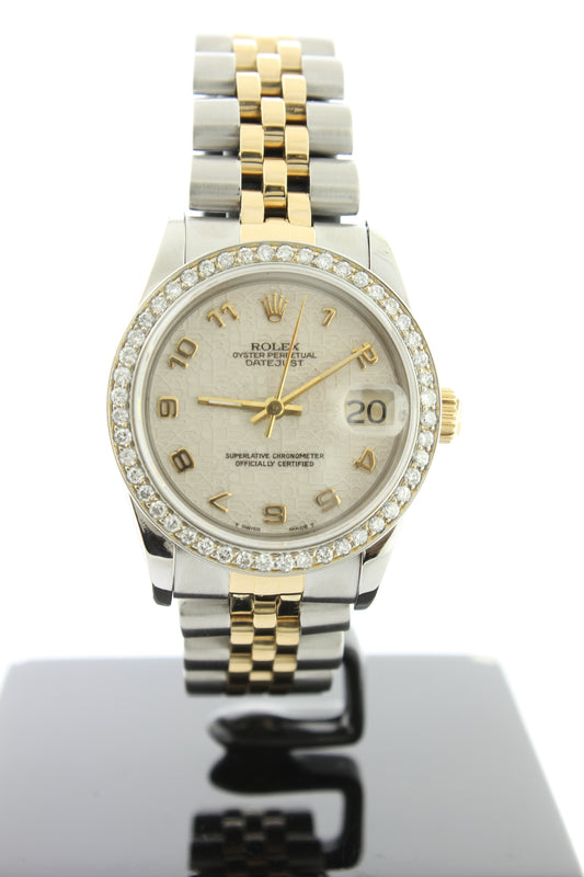Rolex Datejust 31mm 18K Yellow Gold & Stainless Steel Jubilee 68276 Jubilee Arabic Dial Diamond Bezel - Arnik Jewellers