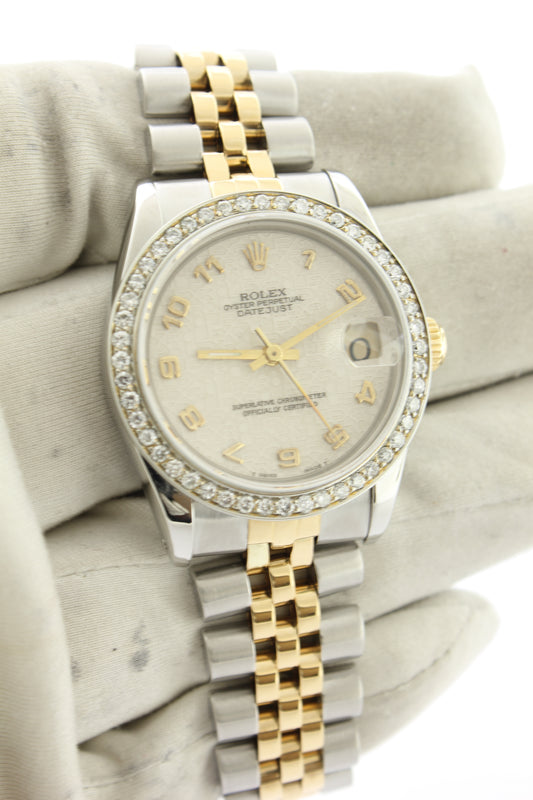 Rolex Datejust 31mm 18K Yellow Gold & Stainless Steel Jubilee 68276 Jubilee Arabic Dial Diamond Bezel - Arnik Jewellers