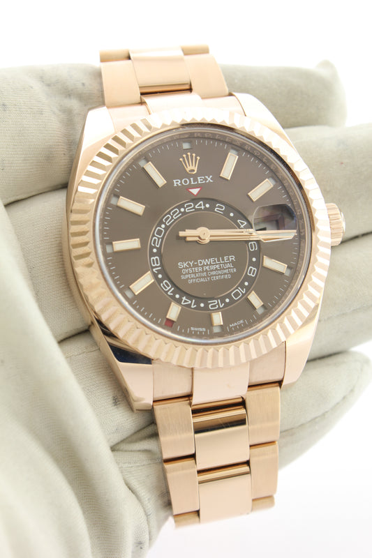 Rolex Sky Dweller 18K Everose Gold Oyster 326935 42mm Chocolate Dial - Arnik Jewellers