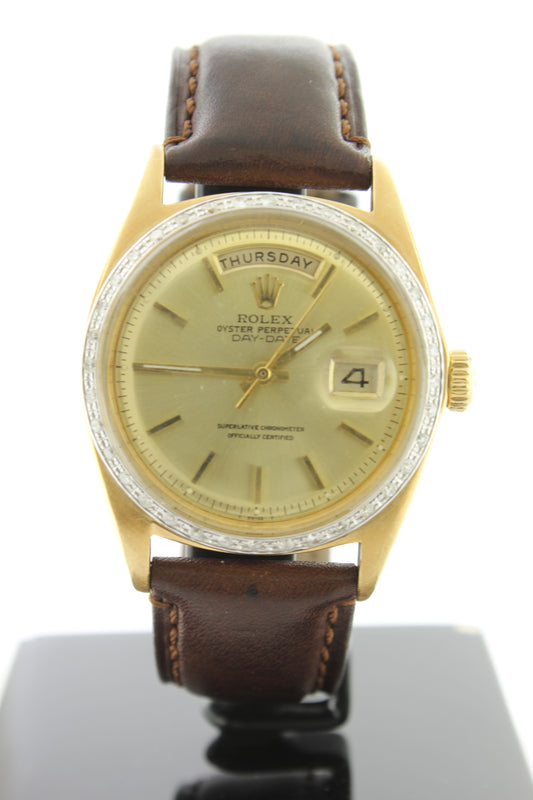 Rolex Day Date President 18K Yellow Gold Diamond Bezel 36mm 1803 - Arnik Jewellers