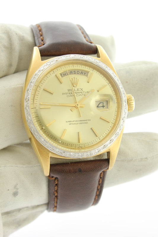 Rolex Day Date President 18K Yellow Gold Diamond Bezel 36mm 1803 - Arnik Jewellers