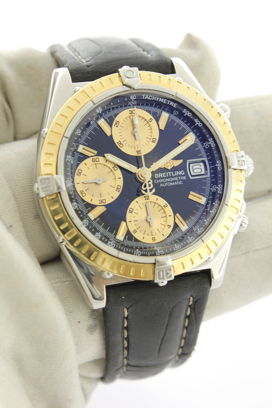 Breitling Chronomat 18K Gold & Steel Automatic Chronograph D13352 39mm Black Dial - Arnik Jewellers
