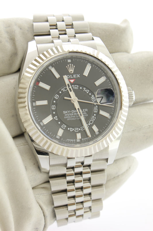 Rolex Sky Dweller Stainless Steel Jubilee 18K White Fluted 336934 42mm - Arnik Jewellers