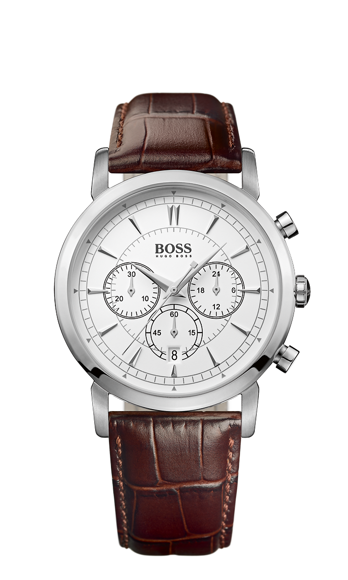 Hugo Boss 1512871 Chronograph Brown Croc-Embossed Leather Strap Slim Watch - Arnik Jewellers