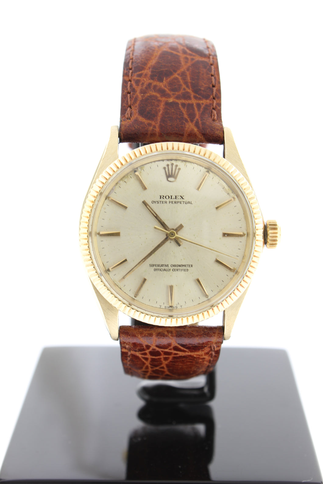 Rolex 14K Yellow Gold Oyster Perpetual 34mm Automatic Champagne Dial 1005 - Arnik Jewellers