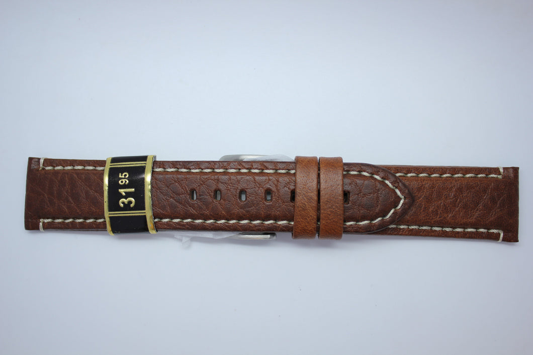 22mm Padded Stitched Italian Leather - Light Brown