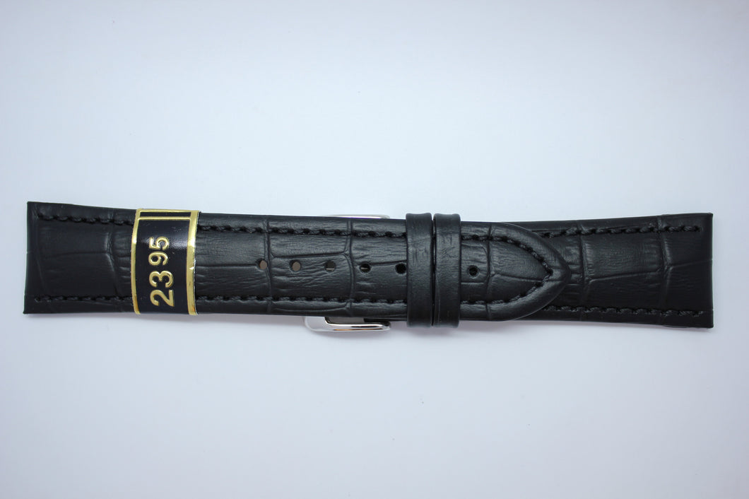 24mm Padded Stitched Alligator Grain Leather - Black