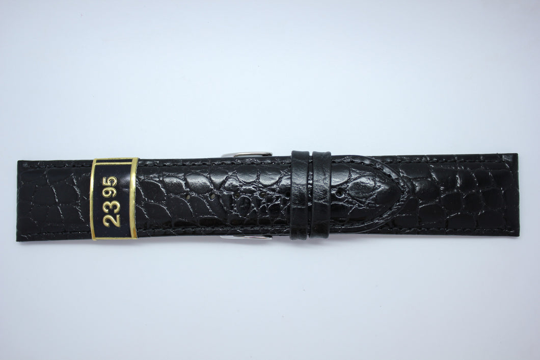 24mm Padded Stitched Croco Grain Leather - Black