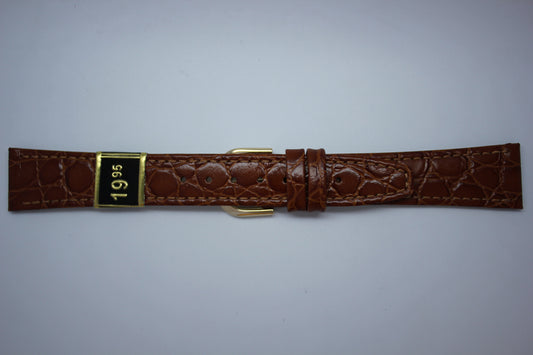 18mm Flat Stitched Croco Grain Leather - Light Brown