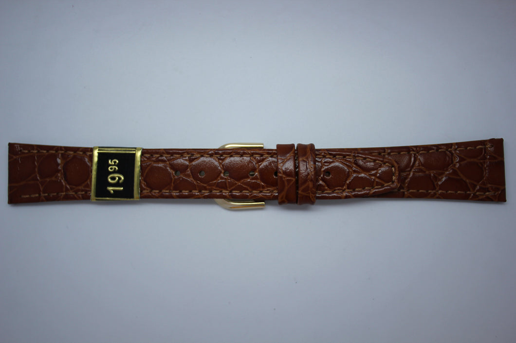 18mm Flat Stitched Croco Grain Leather - Light Brown