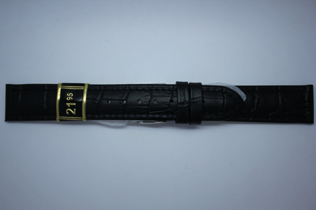 18mm Stitched Alligator Grain Leather - Black