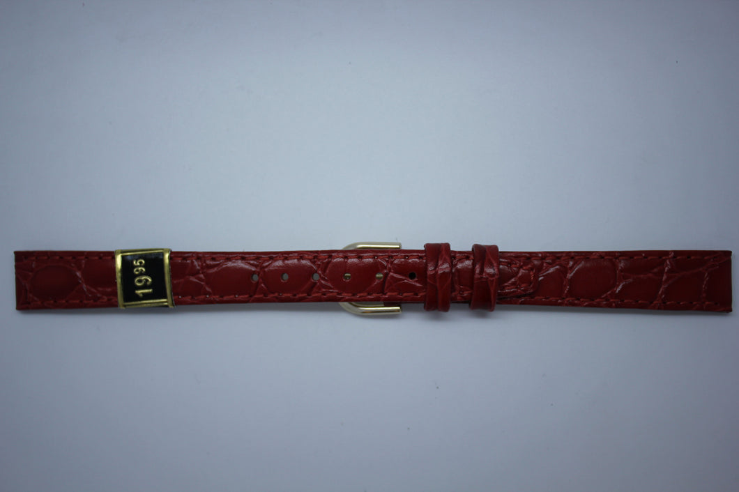 12mm Flat Stitched Croco Grain Leather - Red