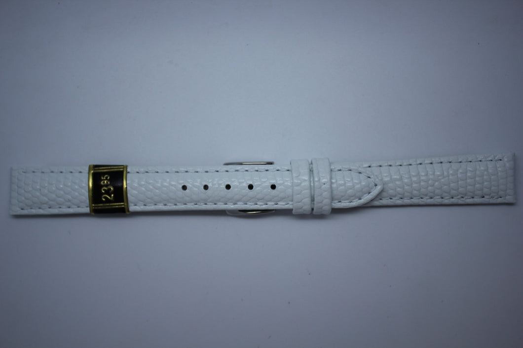 14mm Padded Stitched Shiny Lizard Grain Leather - White