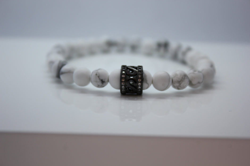 Frosted White Howlite with Black Cubic Zirconia Bead Bracelet - Arnik Jewellers