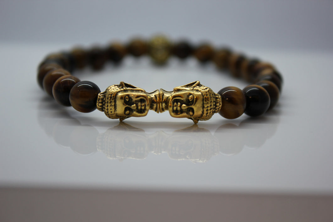 Tiger's Eye with Gold Double Buddha Head Bead Bracelet - Arnik Jewellers