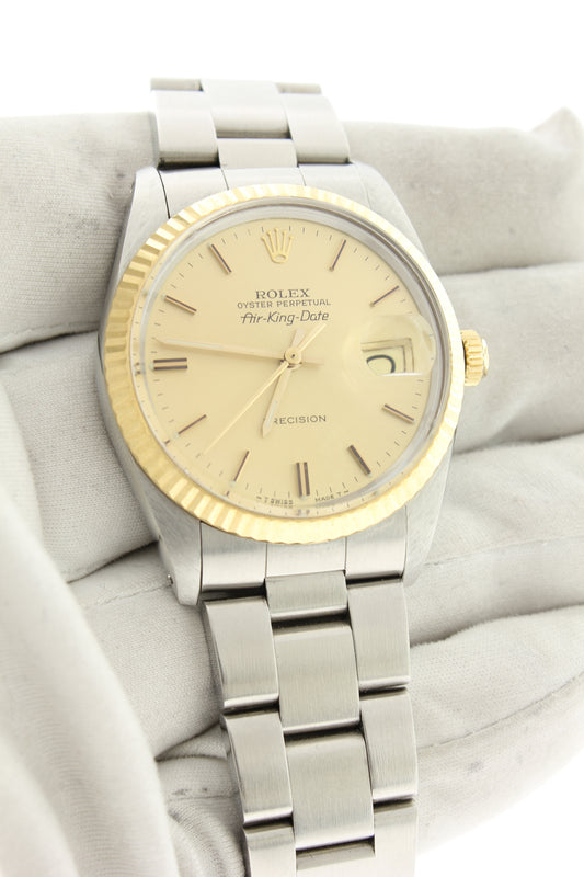 Rolex Air King Precision 18K Yellow Gold & Stainless Steel 34mm 5701 Champagne Dial - Arnik Jewellers