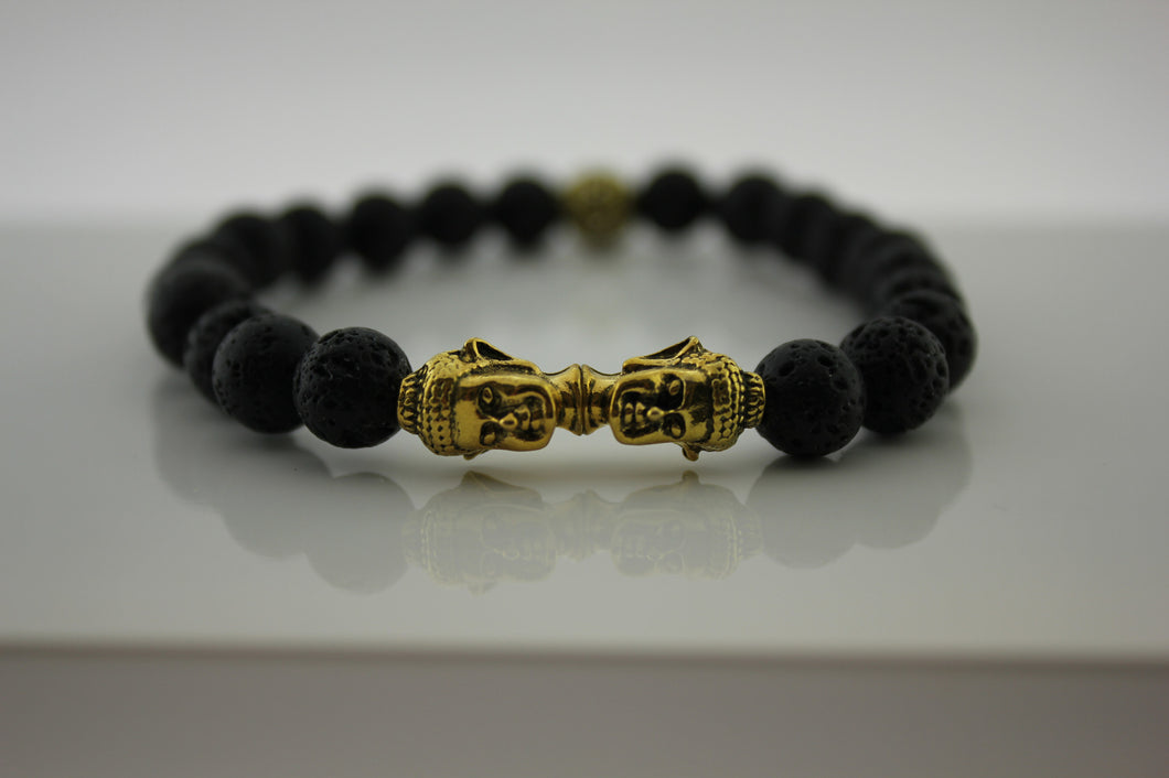 Black Lava with Gold Double Buddhas - Arnik Jewellers