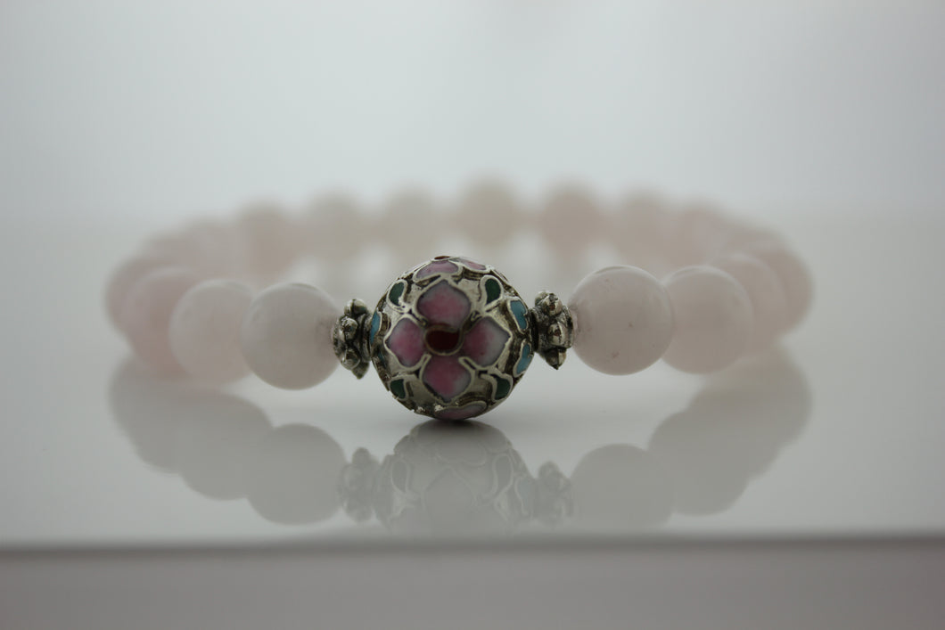 Rose Quartz with pink cloisonne bead- Arnik Jewellers