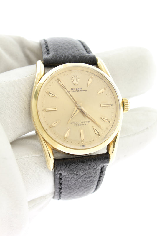 Rolex Oyster Perpetual 18K Yellow Gold 34mm Champagne Dial 6590 - Arnik Jewellers